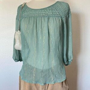 Elegant Teal Blouse with Gold Accents